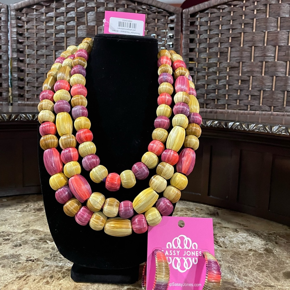 Sassy Jones Penelope Necklace and Earrings-Brown
